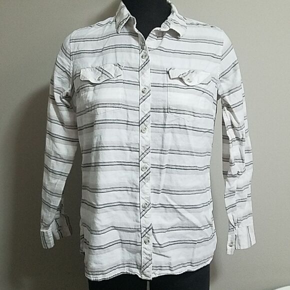Eddie Bauer White & Cream Button Down Shirt (L) - Picture 1 of 5